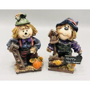 Set Of 2 Scarecrow Figurines 6” Fall Decor Halloween Birdhouse Jubilee Giftware